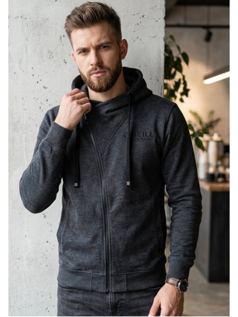 O'Neill Men's XL grey Full-Zip Hoodie with Hood cotton blend sports warm 1472